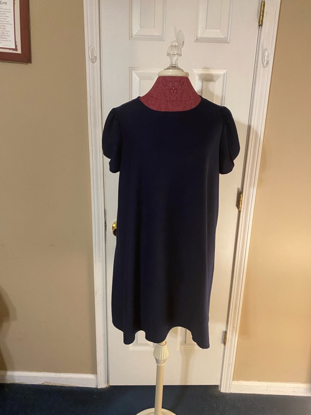 Crown  & Ivy  Navy Puff-Sleeve Mini Dress with Textured Look